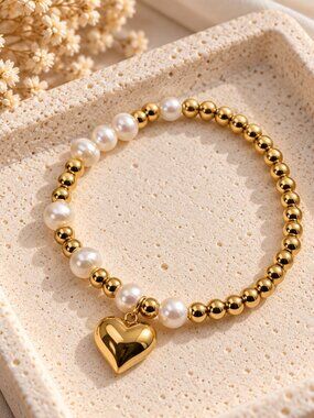 Women’s gold and pear bracelet, women’s beaded bracelet, women’s jewelry, gift